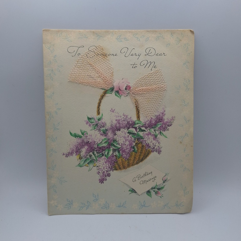 Vintage Norcross Birthday‎ Card To Someone Very Dear To Me Lilac Rose Bow